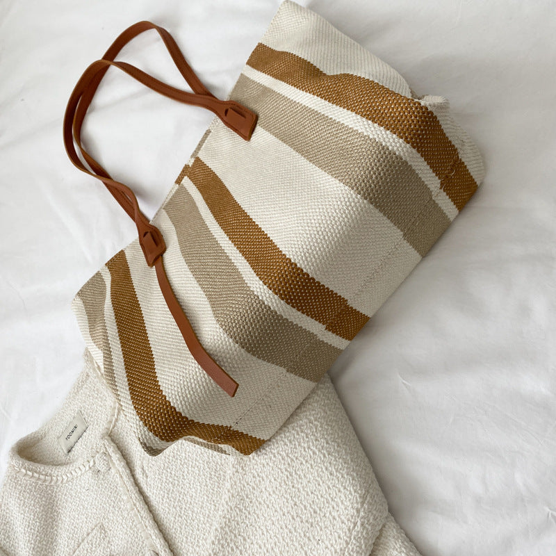 Striped canvas tote bag, view 6 - MRSLM