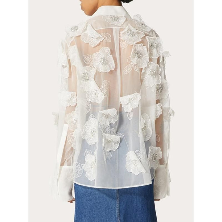 Patchwork Appliques Solid Casual Blouse