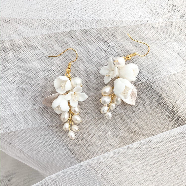 Earrings White Ceramic Flower Earhook