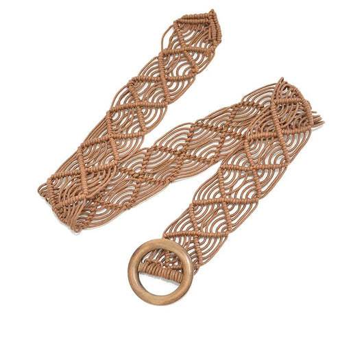 boho woven belt with wooden buckle - MRSLM