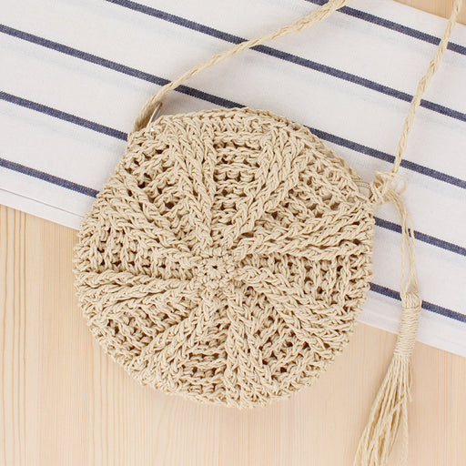 Bohemian round straw crossbody bag, view 3 - MRSLM