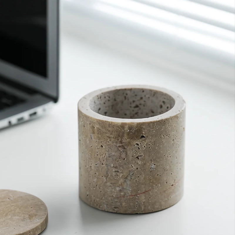natural travertine stone storage container, view 6 - MRSLM