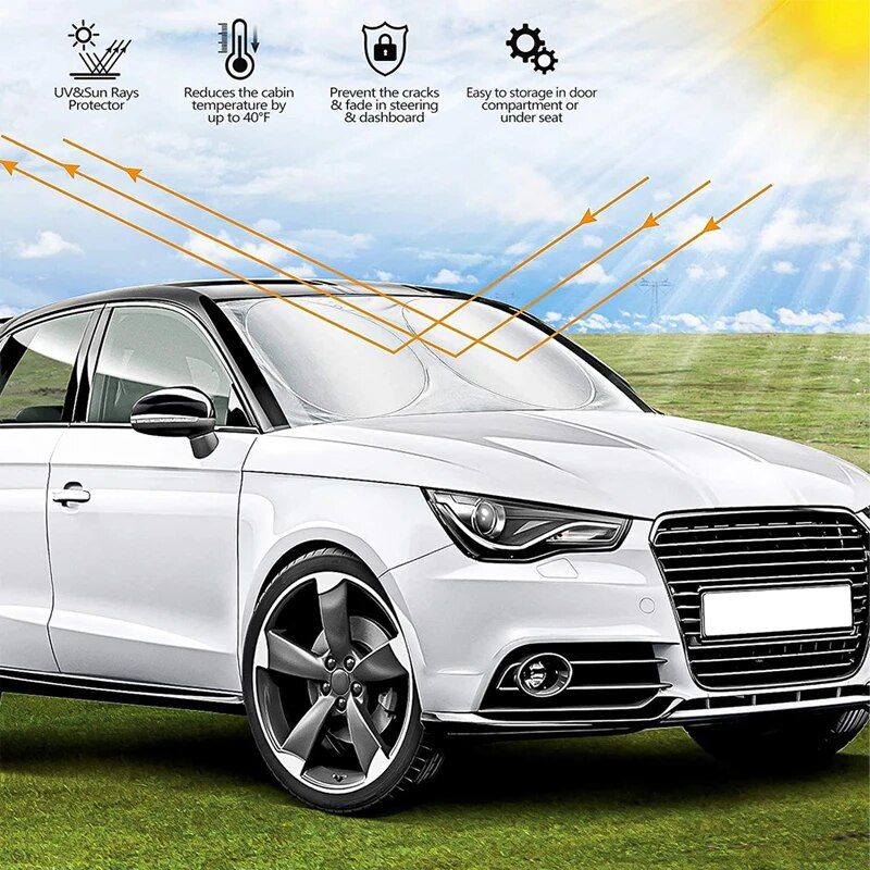compact silver-coated car sunshade, view 2 - MRSLM