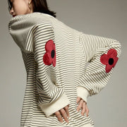 striped flower embroidery sweatshirt, view 6 - MRSLM