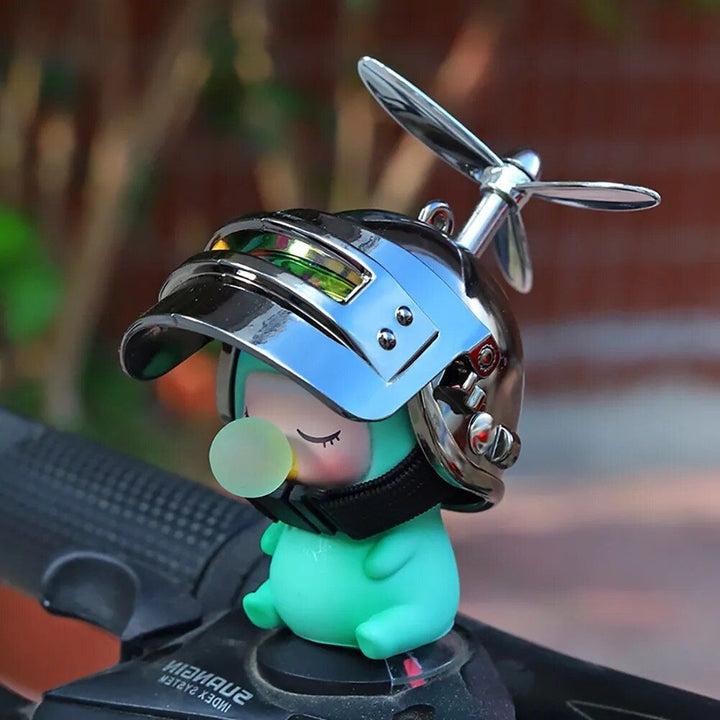 Cute Cartoon Motorcycle Bicycle Ornament with Helmet & Propeller