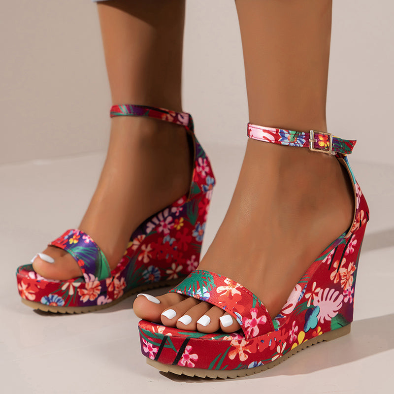bohemian print wedge sandals, view 3 - MRSLM