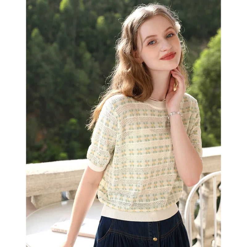 floral striped knit sweater, view 2 - MRSLM