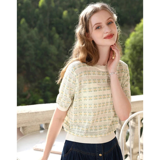 floral striped knit sweater, view 2 - MRSLM