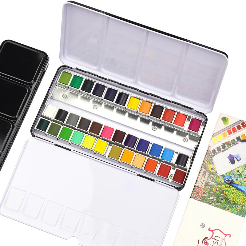 24/36 Color Portable Watercolor Paint Set with Brush Pen for Travel &amp; Art Supplies