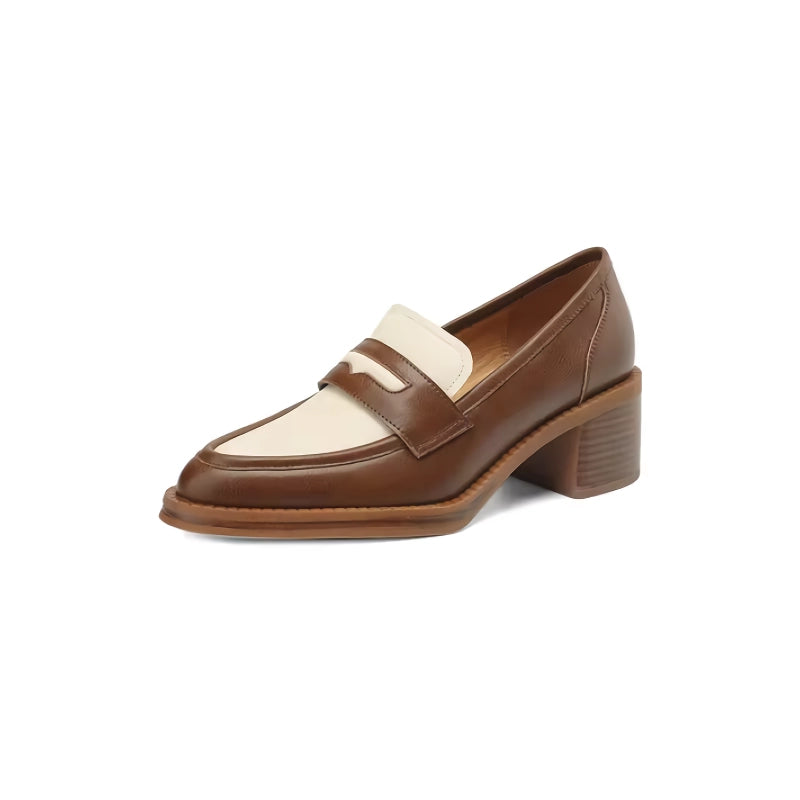 women's leather square heel pumps, view 3 - MRSLM