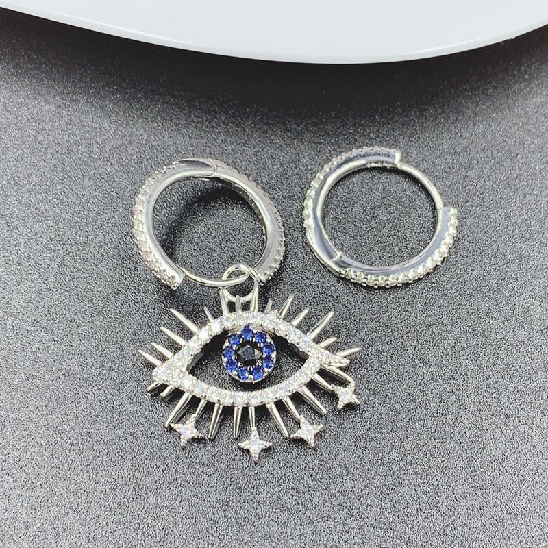 silver evil eye earrings, view 2 - MRSLM