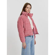Pink striped corduroy turtleneck puffer jacket, view 3 - MRSLM