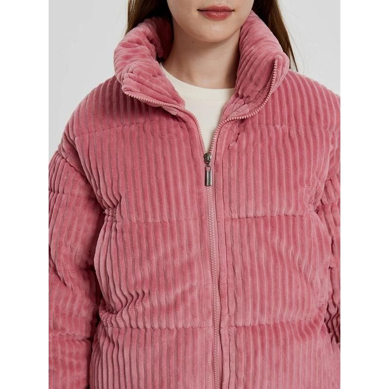 Pink striped corduroy turtleneck puffer jacket, view 4 - MRSLM
