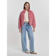 Pink striped corduroy turtleneck puffer jacket, view 5 - MRSLM