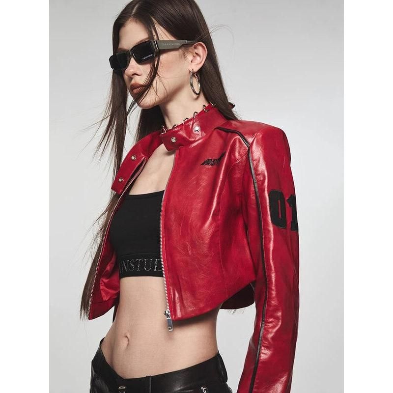 Leather Bomber Cropped Jacket