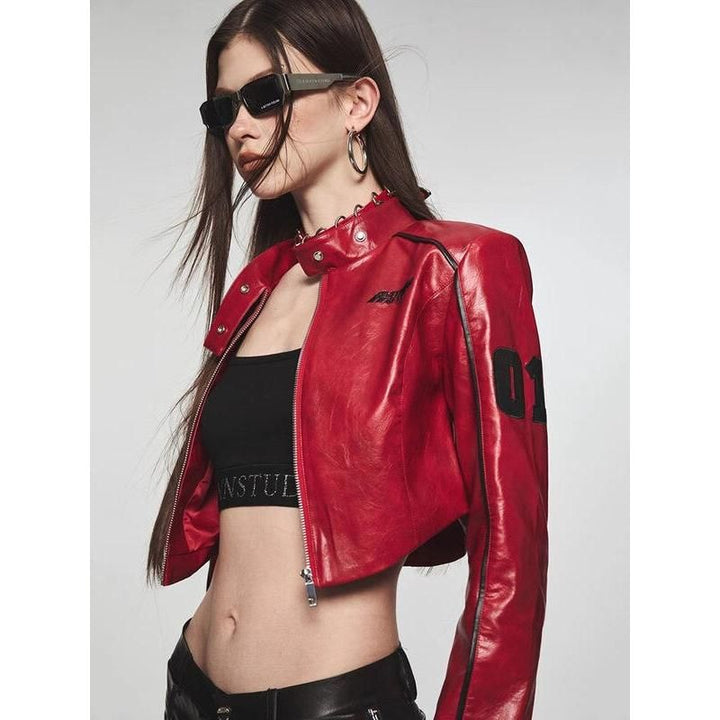 Leather Bomber Cropped Jacket