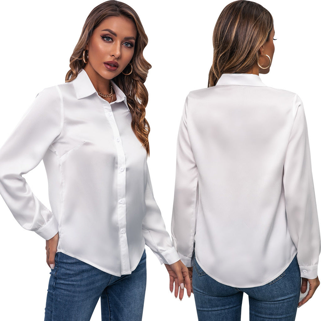 Satin Pleated Long-sleeved Top Casual Loose