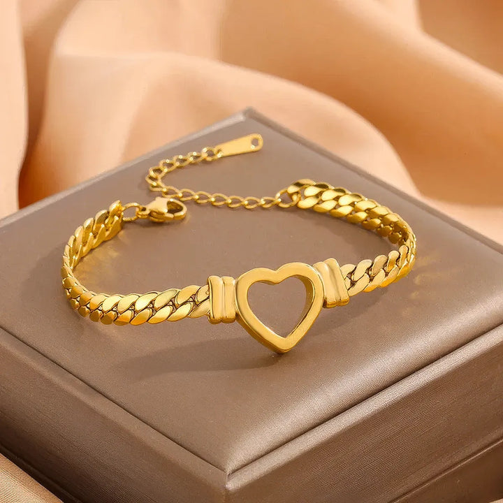 Love Heart Cuban Chain Stainless Steel Bracelet