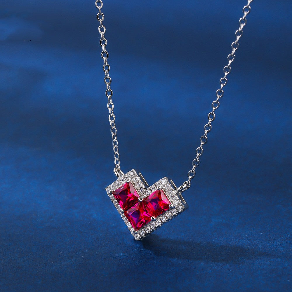 Sterling Silver Tetris Pendant Necklace