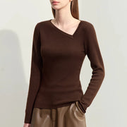 asymmetrical diagonal v-neck slim sweater, view 4 - MRSLM