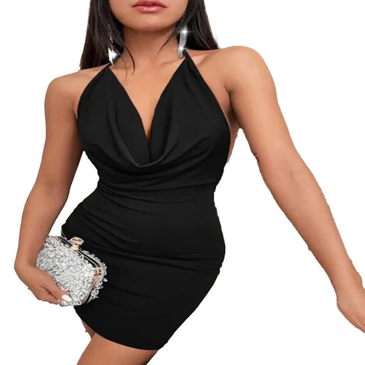 deep v-neck backless halter dress, view 9 - MRSLM