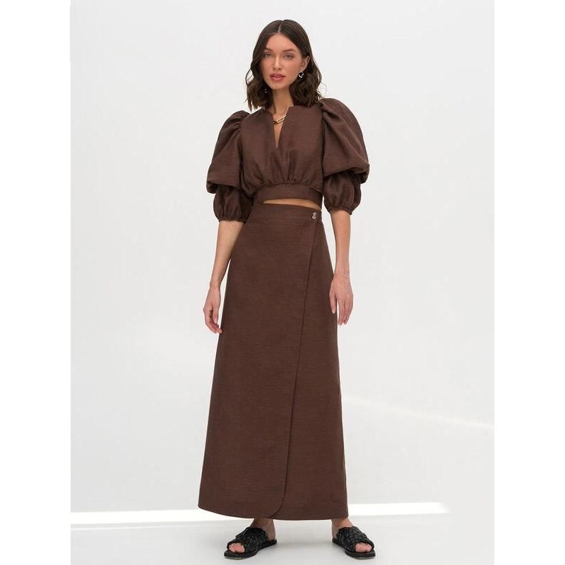 Linen Two-Piece Set with Crop Shirt and High-Waist Skirt