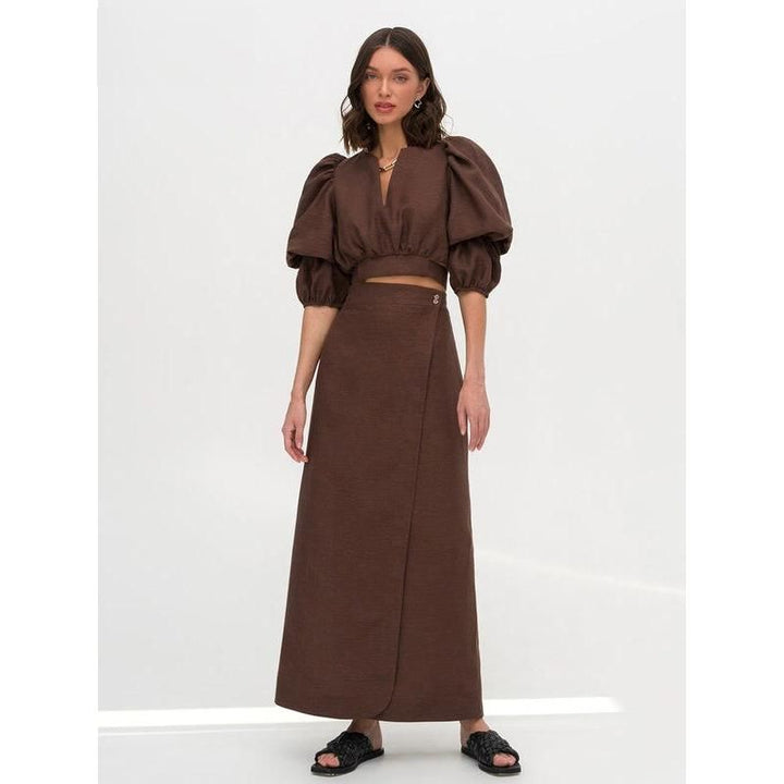 Linen Two-Piece Set with Crop Shirt and High-Waist Skirt