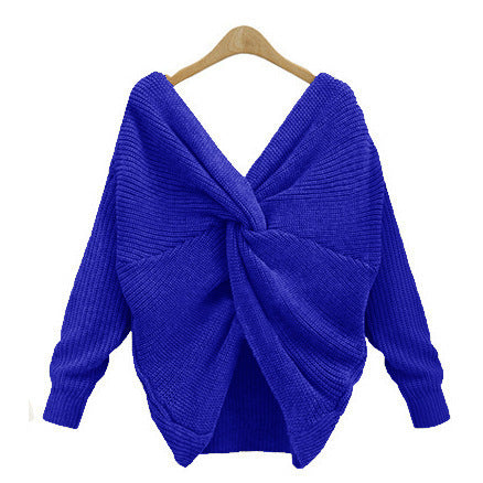 V-neck Cross Backless Sweater Sexy Long-sleeved Sweater