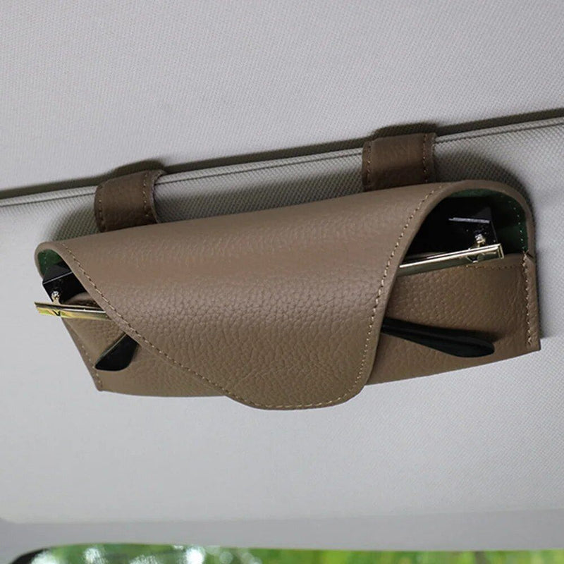 Suporte universal para óculos de carro em couro para quebra-sol