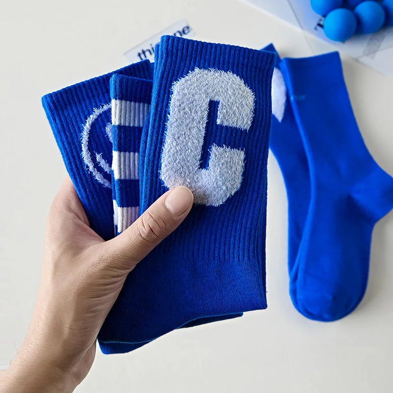 Trendige blaue Harajuku-Socken aus Baumwolle