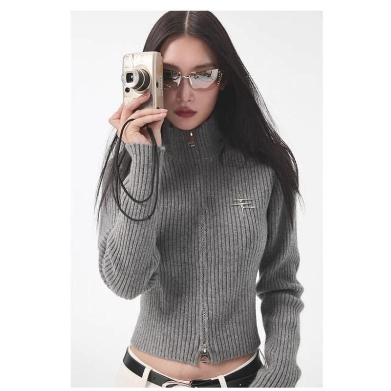 y2k grey zipper cardigan, view 4 - MRSLM