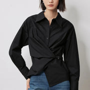 twisted tie waist long sleeve blouse - MRSLM