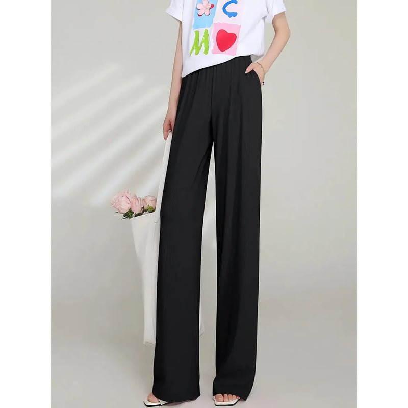high waist draping casual pants for women, view 6 - MRSLM