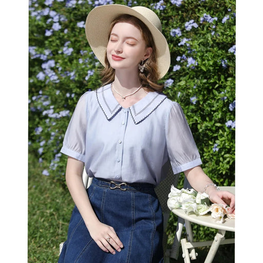 french embroidery puff sleeve blouse, view 2 - MRSLM