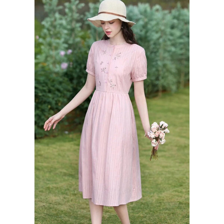 Summer Pink Embroidery Dress