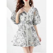 summer lace V-neck mini dress, view 5 - MRSLM