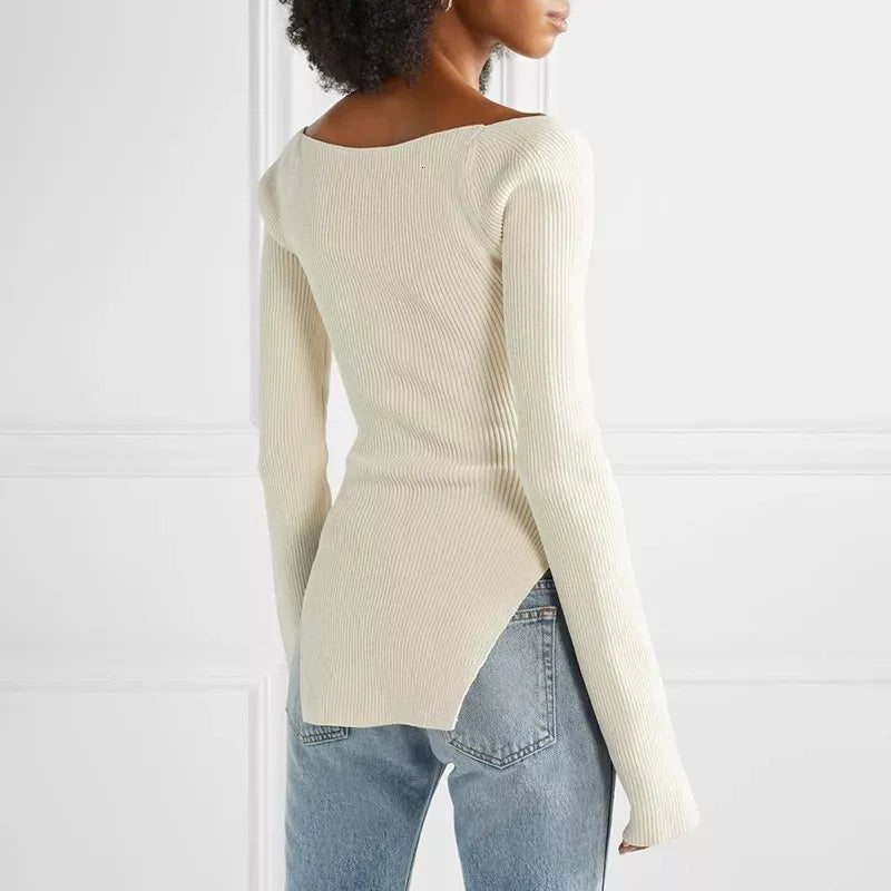 white side split knit sweater, view 4 - MRSLM