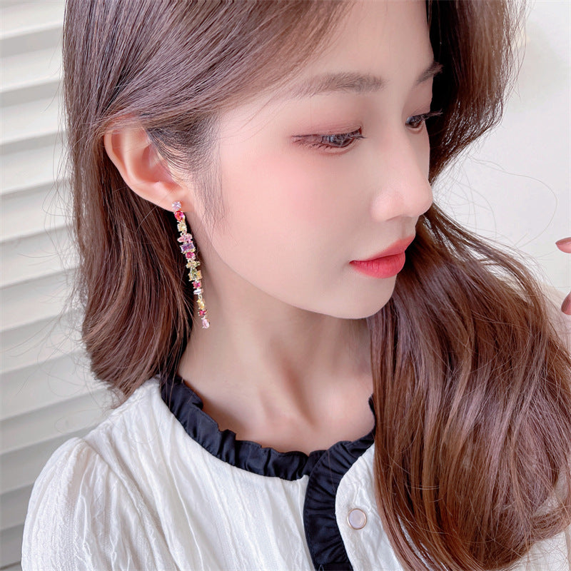 geometric zircon double tassel earrings, view 2 - MRSLM