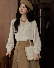 women's long-sleeved V-neck office shirt, view 4 - MRSLM