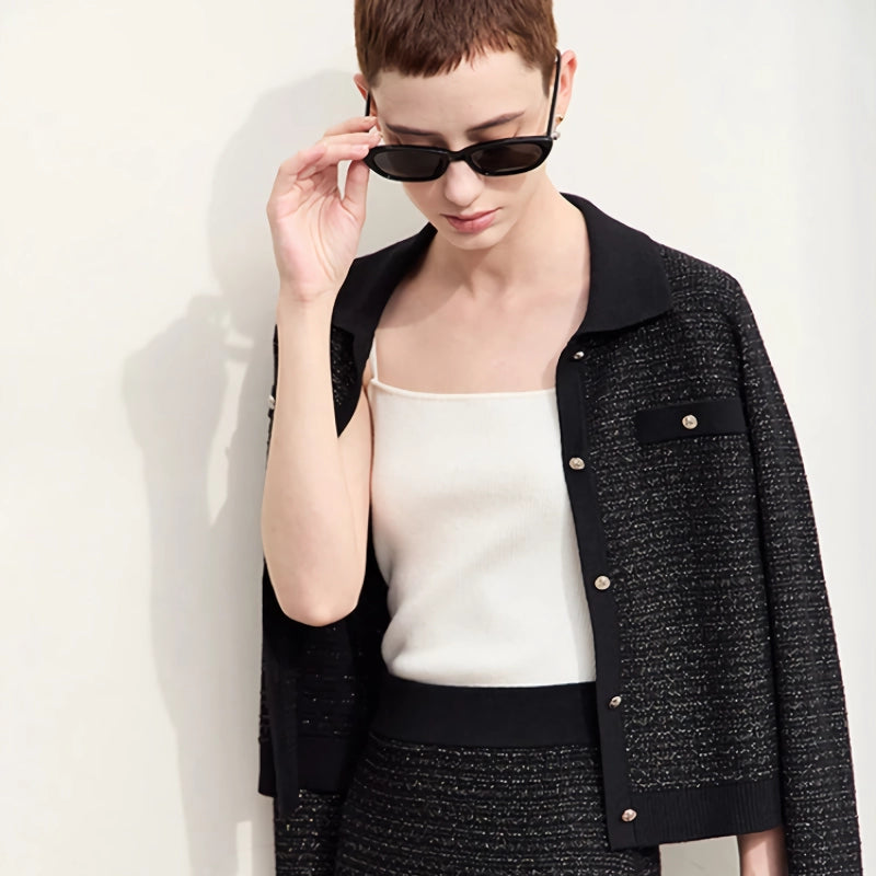retro lapel woolen cardigan, view 8 - MRSLM