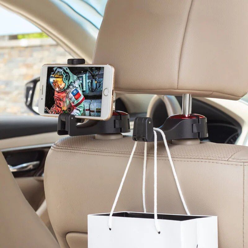 Rotatable Car Headrest Hook with Phone Holder