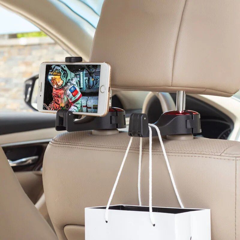rotatable car headrest hook with phone holder, view 8 - MRSLM