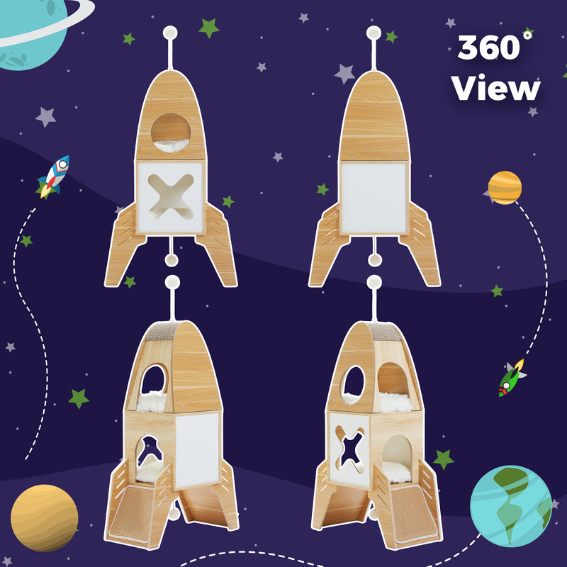 rocket-shaped cat tree with condos, view 5 - MRSLM