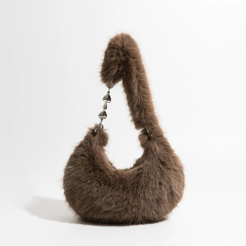 Schicke, flauschige Halbmond-Schultertasche aus Kunstpelz