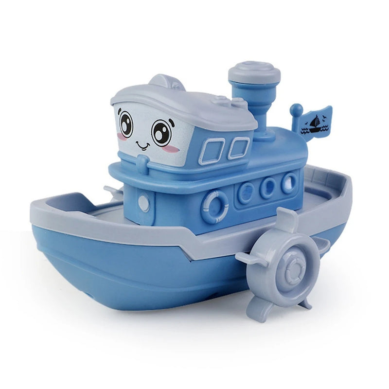 Brinquedo de banho infantil em forma de navio de desenho animado com corda.