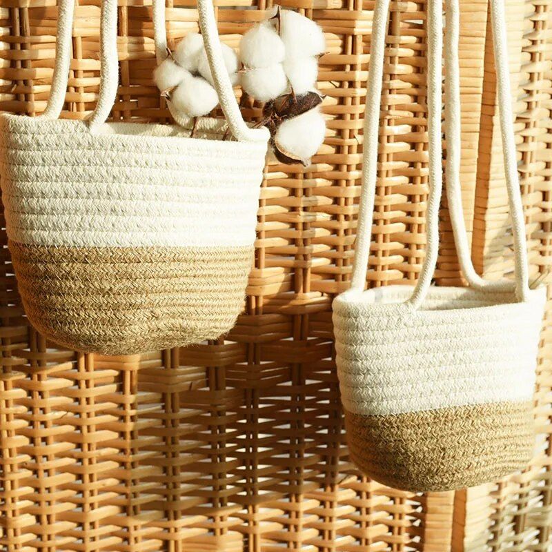 Eco-Friendly Handwoven Jute Cotton Macrame Hanging Planter Basket