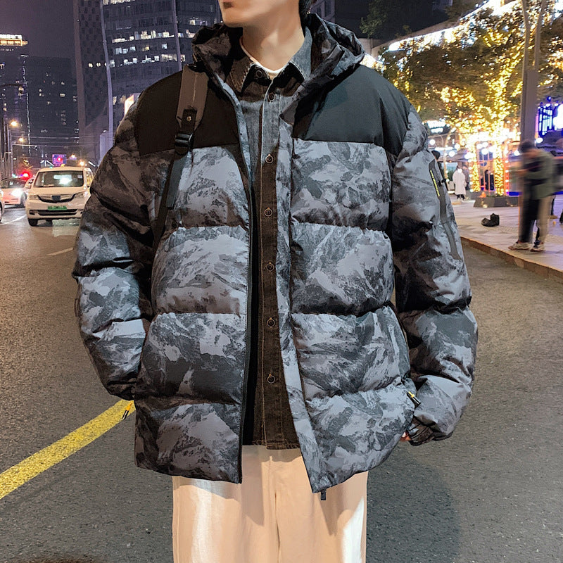 Winter Herren Tarnjacke mit Kapuze, Daunen und Baumwolle