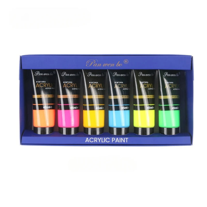 6-Color Acrylic Paint Set – Metallic &amp; Fluorescent, 45ML Bottled Paint for DIY Art &amp; Graffiti