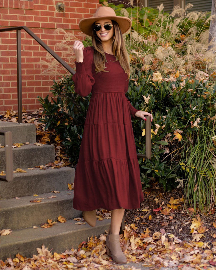 European And American Elegant Retro French Round-neck High Waist Smocking Dress