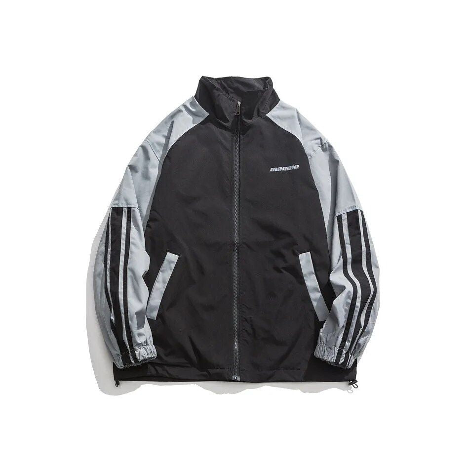 Jaqueta bomber listrada de mangas bufantes para outono-inverno